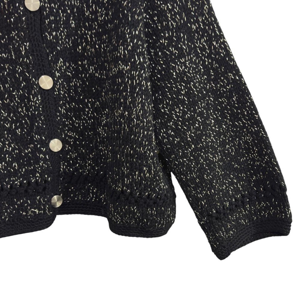 Vintage Black Metallic Knit Cardigan Sweater Button Front Long Sleeve - Picture 5 of 10